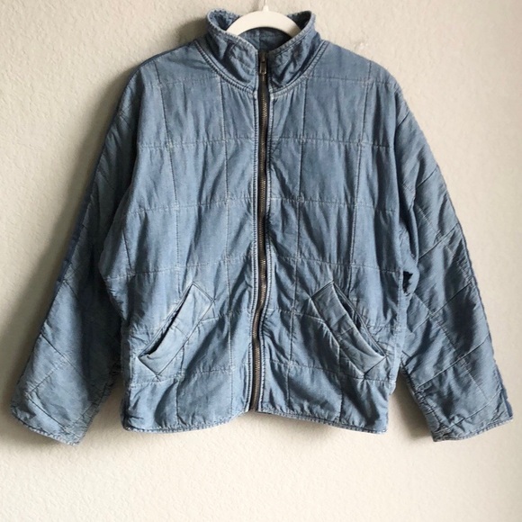 Free People Dolman Quilted Jacket Blue Chambray XS Oversized Zip